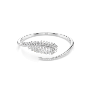 Vienna bangle, Mixed cuts, Feather, White, Rhodium plated