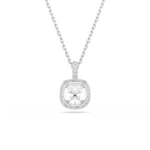 Una Angelic pendant, Cushion cut, White, Rhodium plated