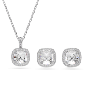 Una Angelic set, Cushion cut, White, Rhodium plated