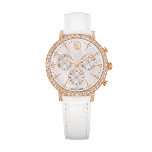 Matrix tennis chrono watch, Swiss Made, Leather strap, Rose gold tone, Rose gold-tone finish