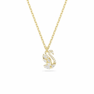 Swan pendant, Mixed cuts, Swan, White, 18K gold finish