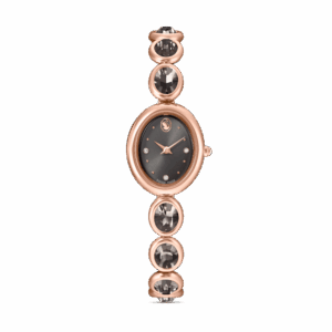 Imber oval watch, Swiss Made, Metal bracelet, Black, Rose gold-tone finish