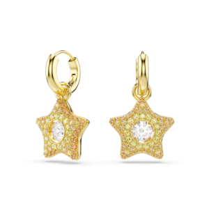 Sublima drop earrings, Round cut, Star, Multicolored, 18K gold finish