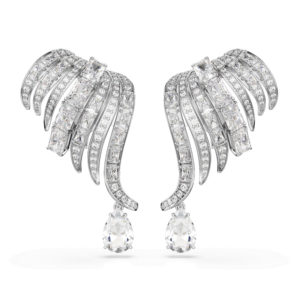 Vienna clip earrings, Mixed cuts, Swan, White, Rhodium plated