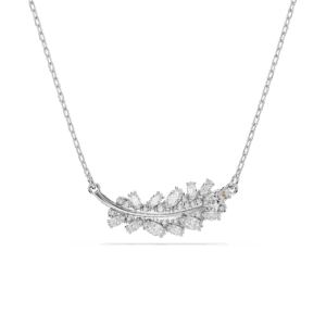 Vienna pendant, Mixed cuts, Feather, White, Rhodium plated