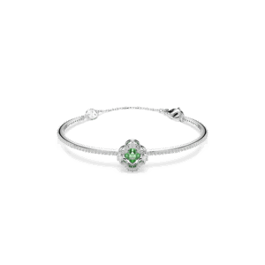 Una Angelic bangle, Mixed cuts, Green, Rhodium plated