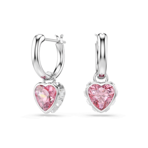 Chroma drop earrings, Heart, Pink, Rhodium plated