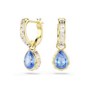 Chroma drop earrings, Pear cut, Blue, 18K gold finish