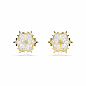 Magic stud earrings, Mixed cuts, Snowflake, White, 18K gold finish
