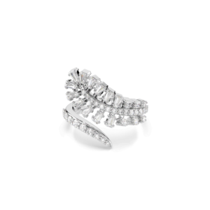 Vienna open ring, Mixed cuts, Feather, White, Rhodium plated