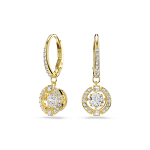 Una Angelic drop earrings, Round cut, White, 18K gold finish