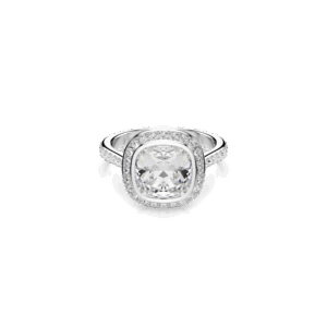 Una Angelic halo ring, Cushion cut, White, Rhodium plated