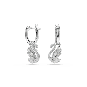 Swan drop earrings, Mixed cuts, Swan, White, Rhodium plated