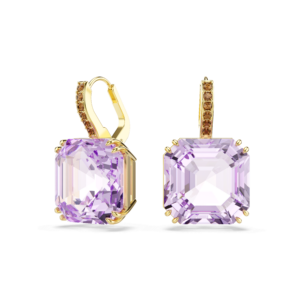 Millenia drop earrings, Square cut, Purple, 18K gold finish