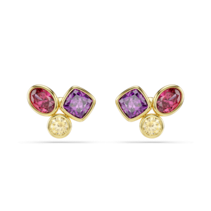 Imber stud earrings, Mixed cuts, Multicolored, 18K gold finish