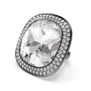 Una Angelic cocktail ring, Cushion cut, White, Ruthenium plated