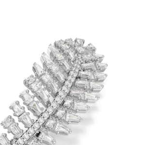 Vienna brooch, Mixed cuts, Feather, White, Rhodium plated