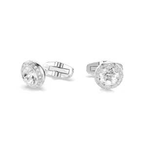 Una Angelic cufflinks, Round cut, White, Rhodium plated