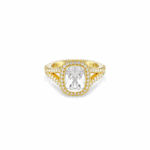 Una Angelic ring, Cushion cut, White, 18K gold finish
