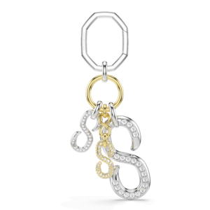 Bag charm, Round cut, White, Mixed metal finish