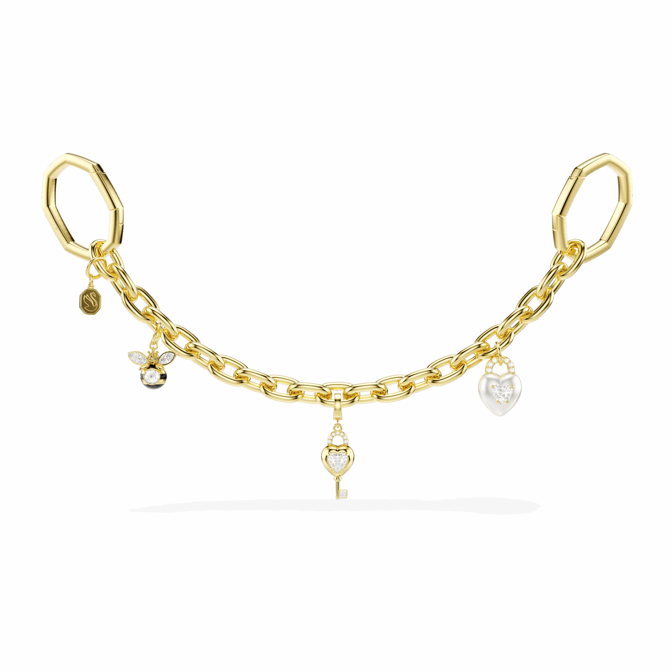 Bag charm, Mixed cuts, White, Gold-tone plated