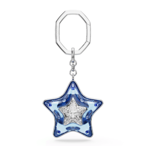 Bag charm, Mixed cuts, Star, Blue, Rhodium plated