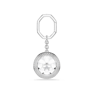 Bag charm, Round cut, White, Rhodium plated