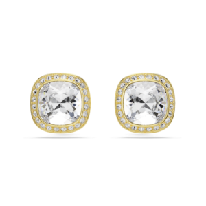 Una Angelic stud earrings, Cushion cut, White, 18K gold finish