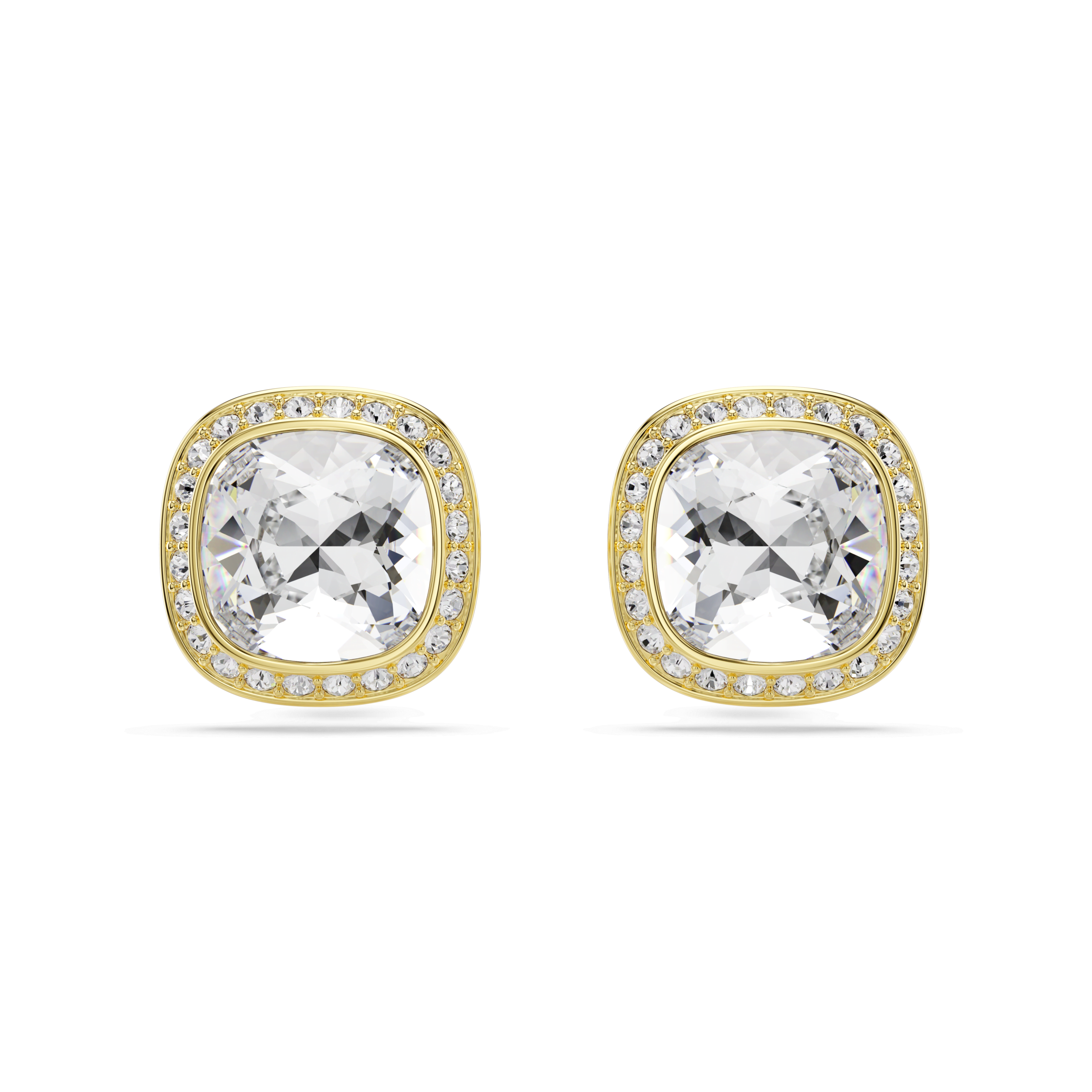 Una Angelic stud earrings, Cushion cut, White, 18K gold finish