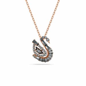 Swan pendant, Mixed cuts, Swan, Black, 18K rose gold finish