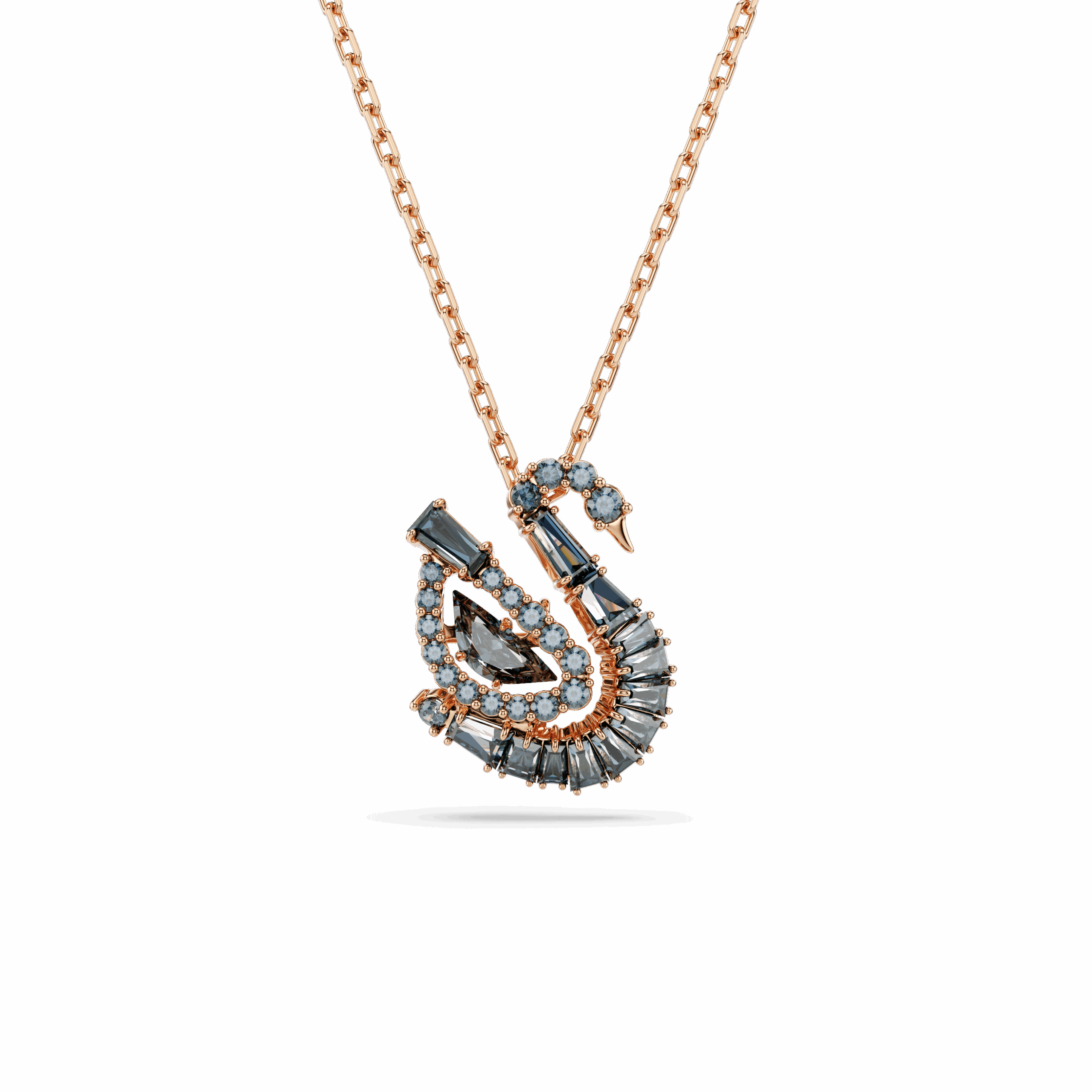Swan pendant, Mixed cuts, Swan, Black, 18K rose gold finish