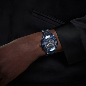 Dextera chrono watch 39mm, Swiss Made, Metal bracelet, Blue, Blue finish
