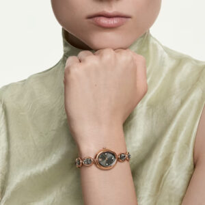 Imber oval watch, Swiss Made, Metal bracelet, Black, Rose gold-tone finish