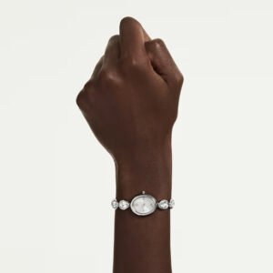 Imber oval watch, Swiss Made, Metal bracelet, Silver tone, Stainless steel