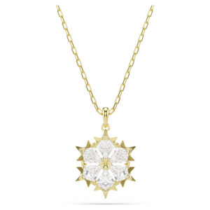 Magic pendant Mixed cuts, Snowflake, White, 18K gold finish