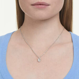 Swan pendant, Mixed cuts, Swan, White, Rhodium plated