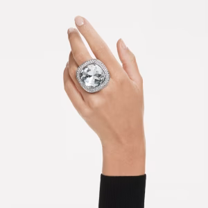 Una Angelic cocktail ring, Cushion cut, White, Ruthenium plated