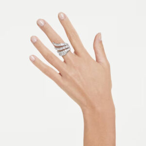 Vienna cocktail ring, Mixed cuts, Swan, White, Rhodium plated