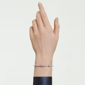 Chroma bangle, Mixed cuts, Star, White, Rhodium plated