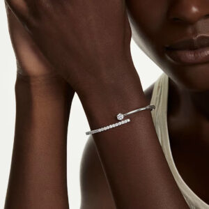 Matrix bangle, Round cut, White, Rhodium plated