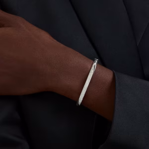 Classica bangle, Round cut, White, Sterling silver