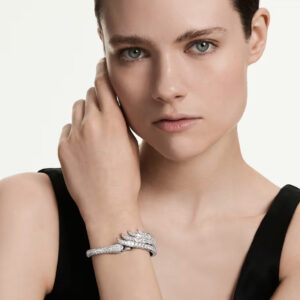Vienna bangle, Mixed cuts, Swan, White, Rhodium plated