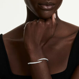 Vienna bangle, Round cut, Swan, White, Rhodium plated