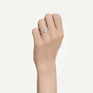 Matrix open ring, Round cut, White, Rhodium plated