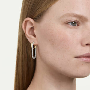 Dextera hoop earrings, Round cut, White, Rhodium plated