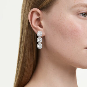 Una Angelic earrings, Cushion cut, White, Rhodium plated
