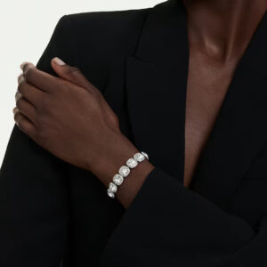 Una Angelic bracelet, Cushion cut, White, Rhodium plated