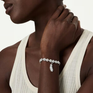 Vienna charm, Mixed cuts, Feather, White, Rhodium plated
