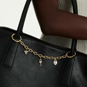 Bag charm, Mixed cuts, White, Gold-tone plated