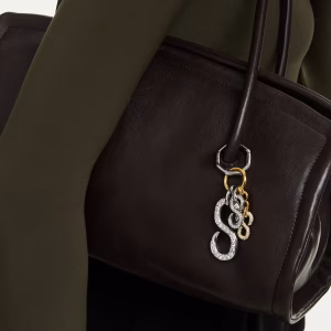Bag charm, Round cut, White, Mixed metal finish